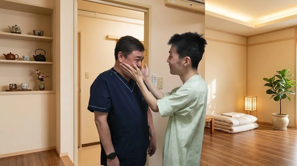 きたがわ鍼灸指圧院のスタッフと利用者様のふれあい